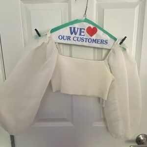 Zara Puff Sleeve White Crop Top